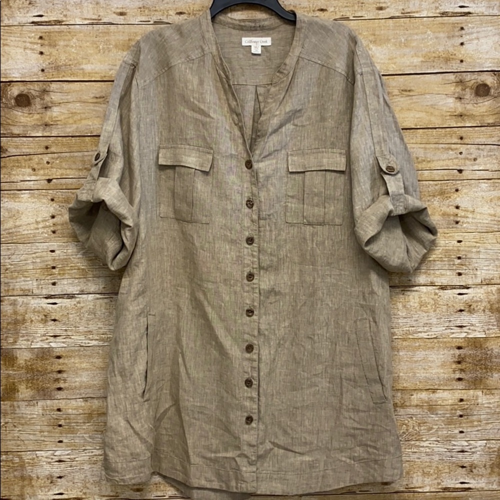 ✔️Coldwater Creek Tan Linen Button-Front Tunic, 3XL